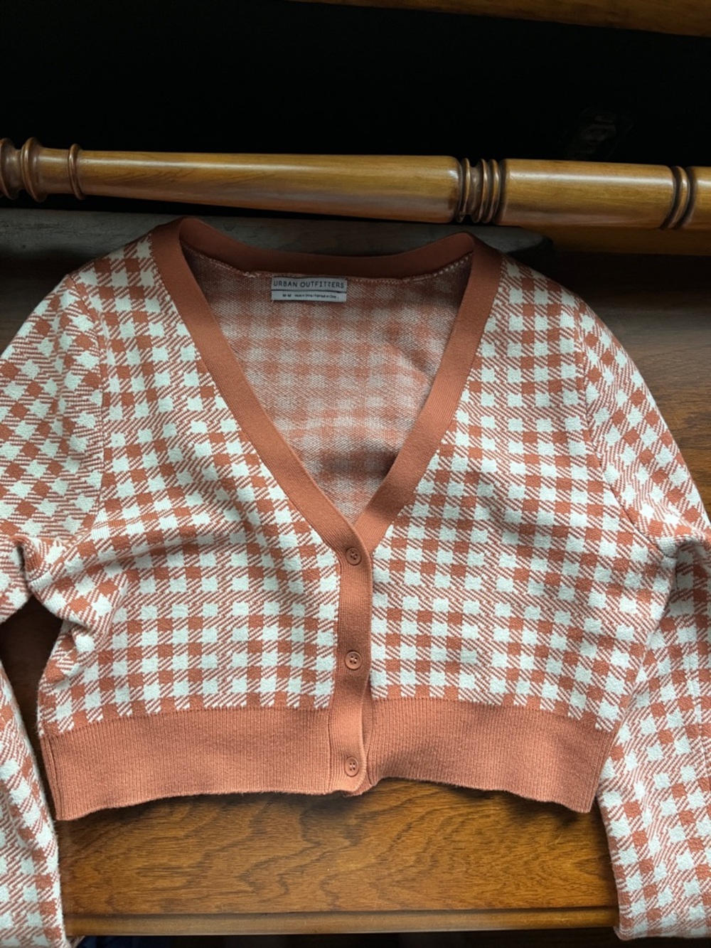 Urban Outfitters crop cardigan rust/white plaid Size M
